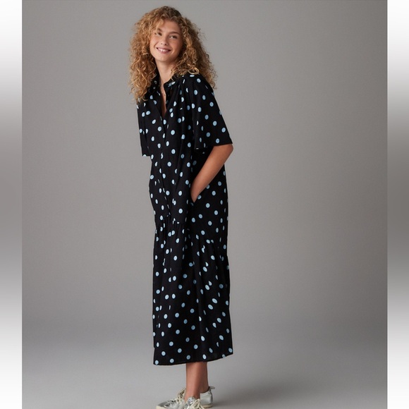 Next Black and Blue Polka Dot Midi Dress - Picture 1 of 9